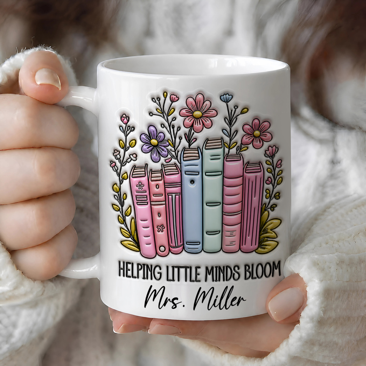 Personalized Teacher Mug, Custom Name Helping Little Minds Bloom Mug, Back to School Gift