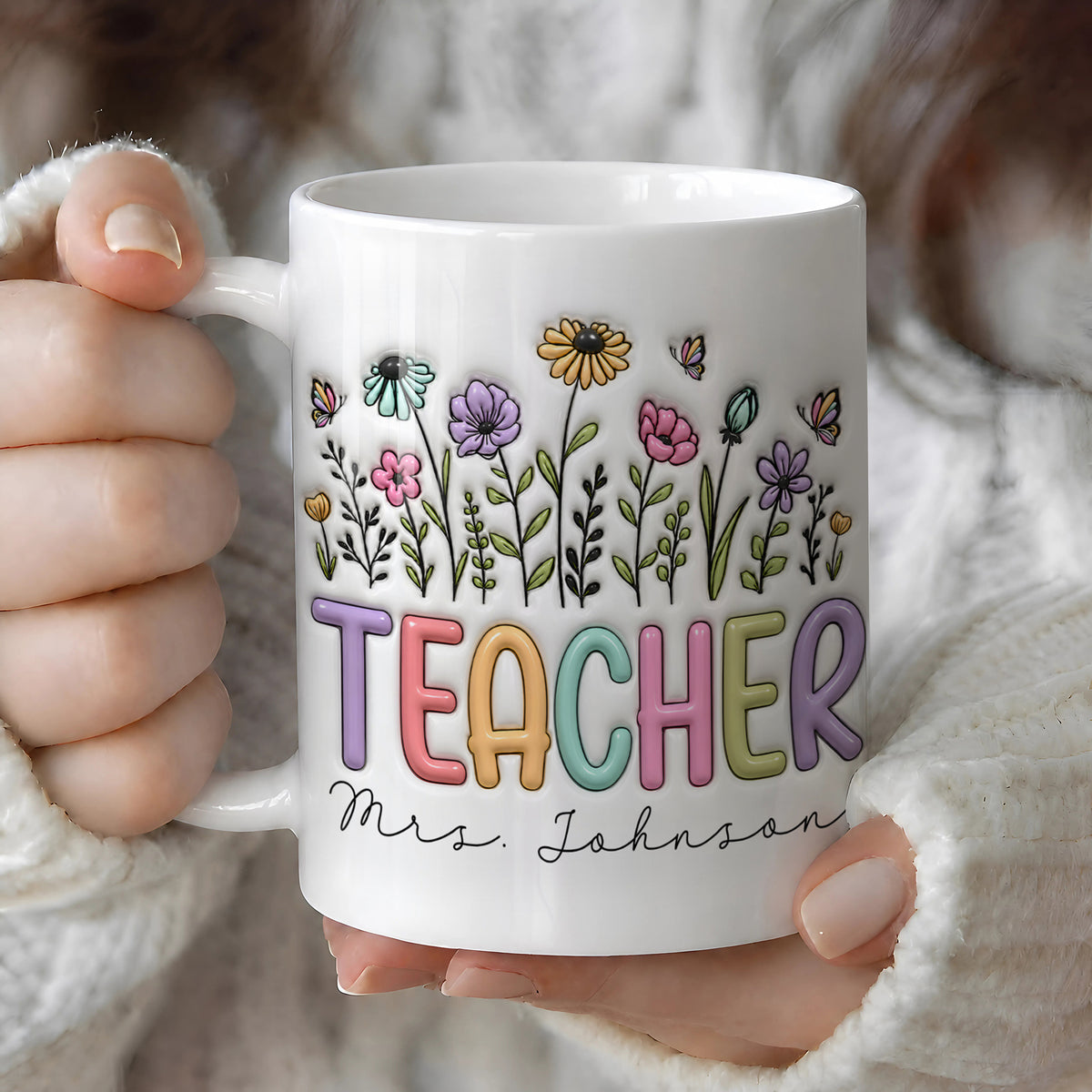Personalized Teacher Mug, Custom Name Floral Teacher Gift, Back to School Mug