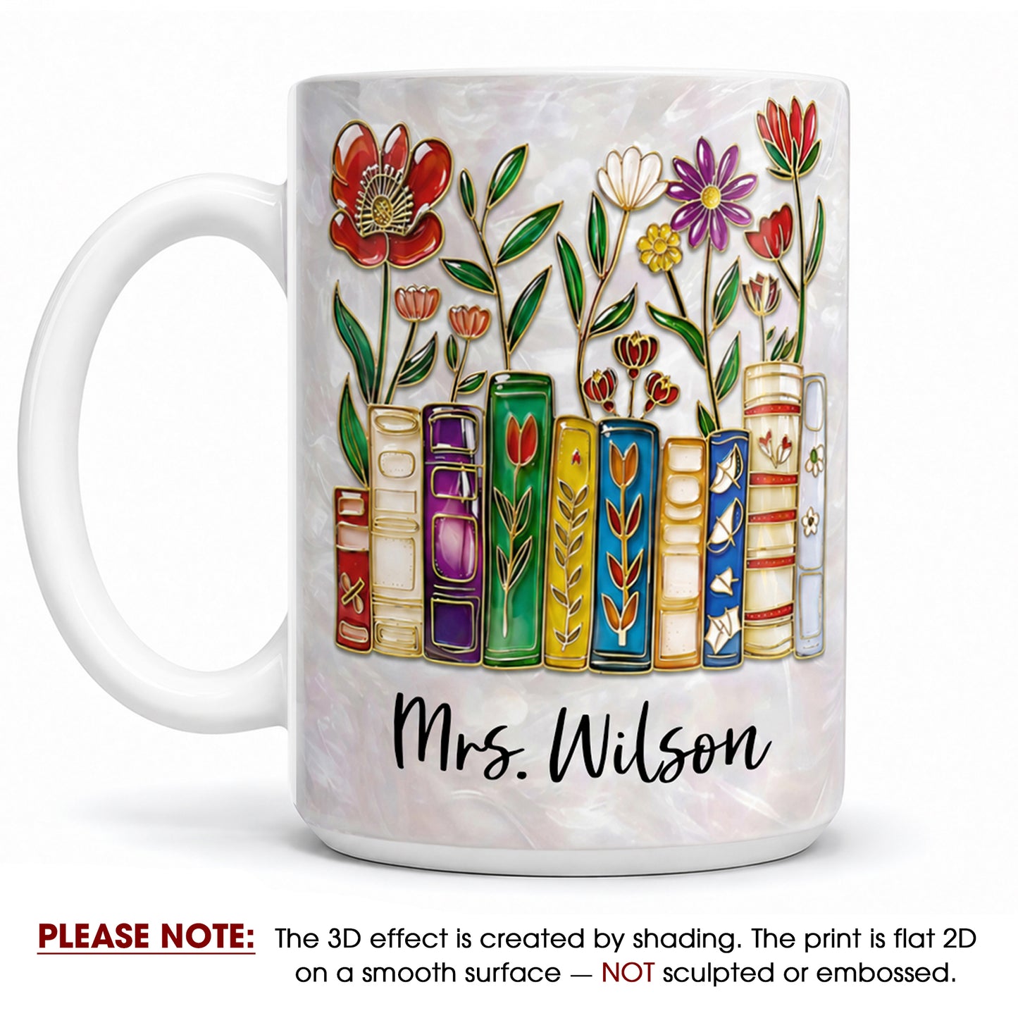 Personalized Teacher Mug with Name, Floral Book Back to School Gift for Her