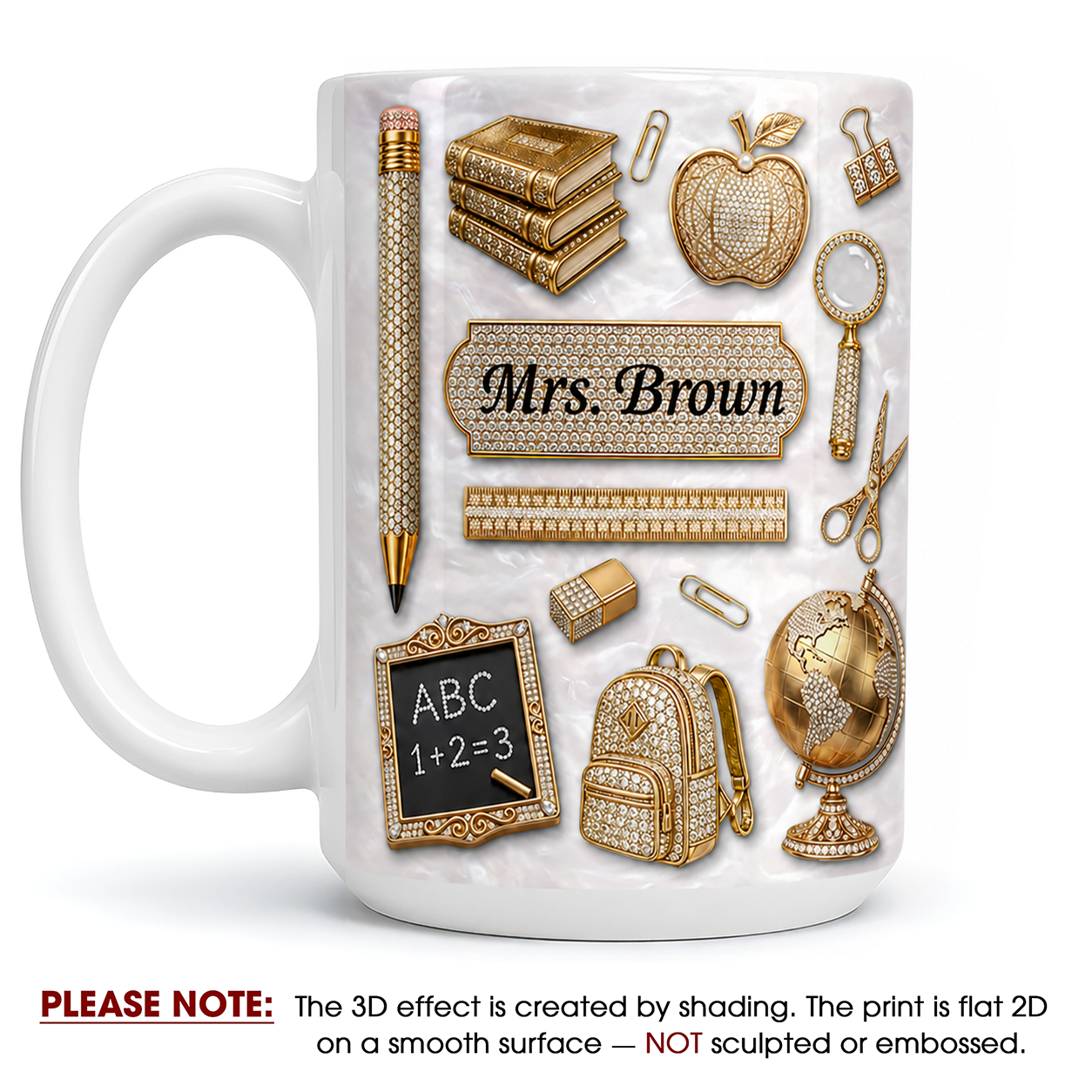 Personalized Teacher Name Mug, Gold Classroom Icons Back to School Gift