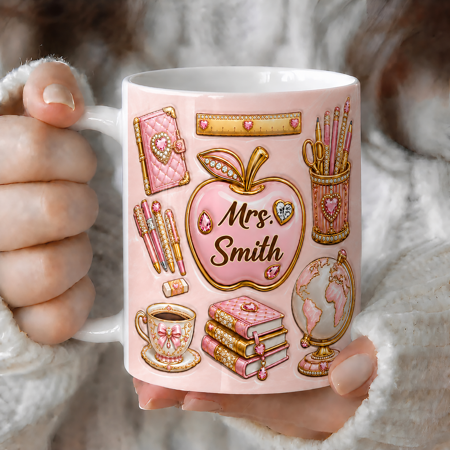 Personalized Pink Teacher Mug, Custom Teacher Name Back to School Gift