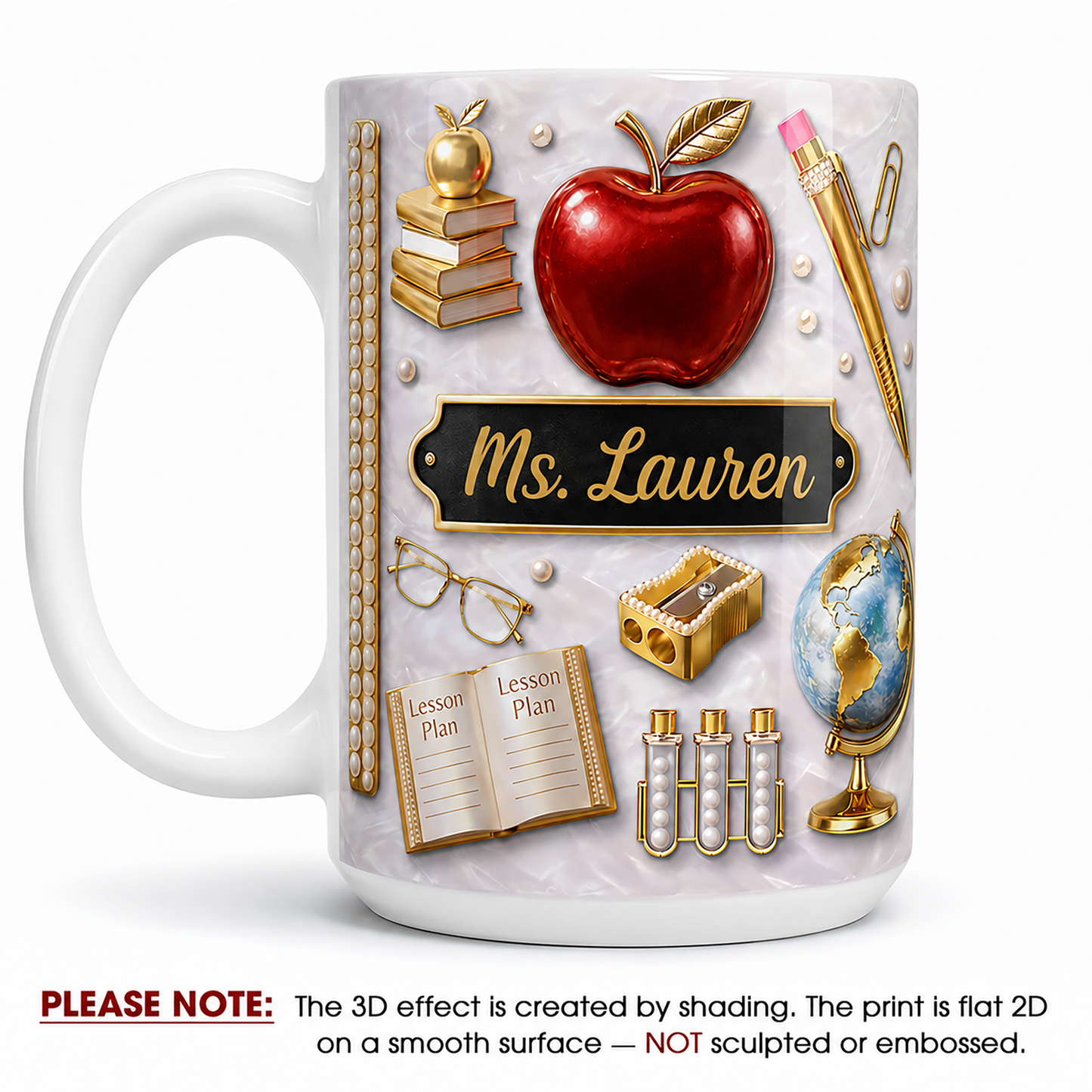 Personalized Teacher Name Mug, Custom Dimensional Effect Back to School Gift