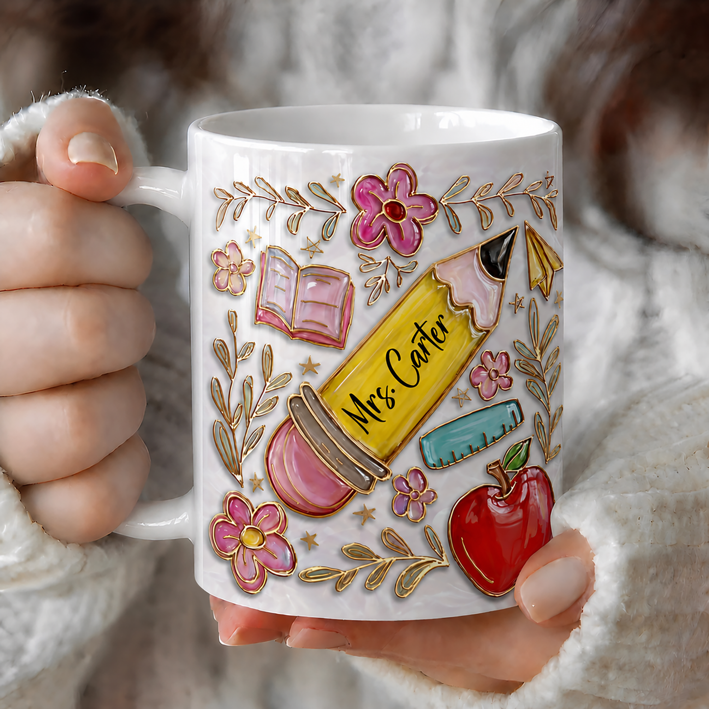 Personalized Teacher Mug, Custom Teacher Name Pencil Mug, Back to School Gift