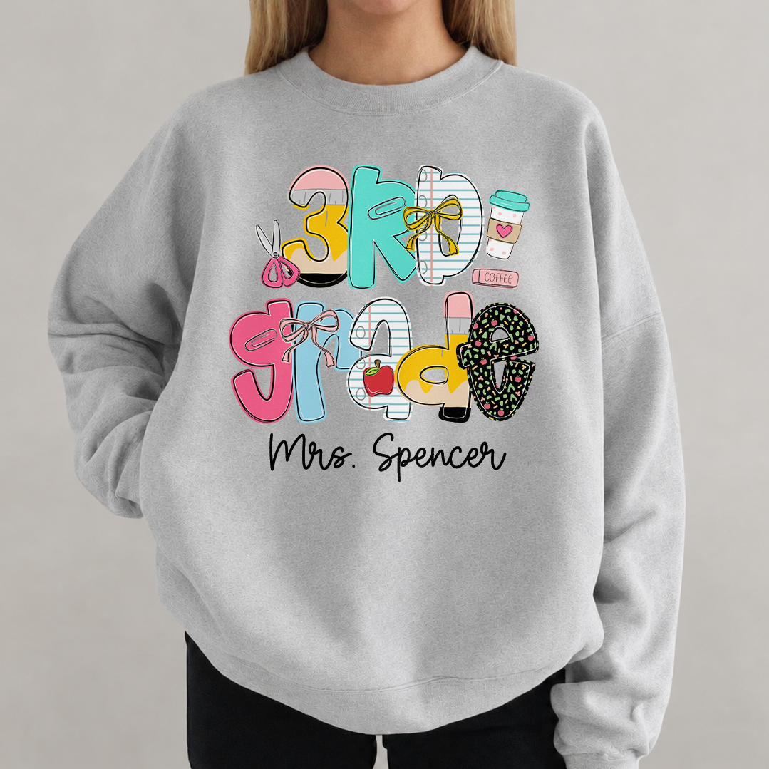 Personalized Teacher Grade Shirt, Custom Teacher Name Back to School Tee or Sweatshirt