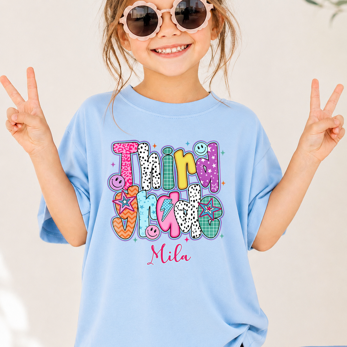 Personalized Kids Grade Shirt, Custom Name Back to School Youth T-Shirt For Girl