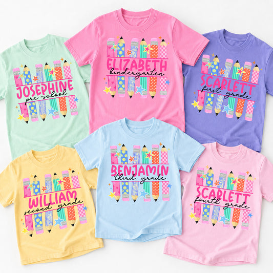 Personalized Kids Back to School Shirt, Custom Name and Grade Student Tee