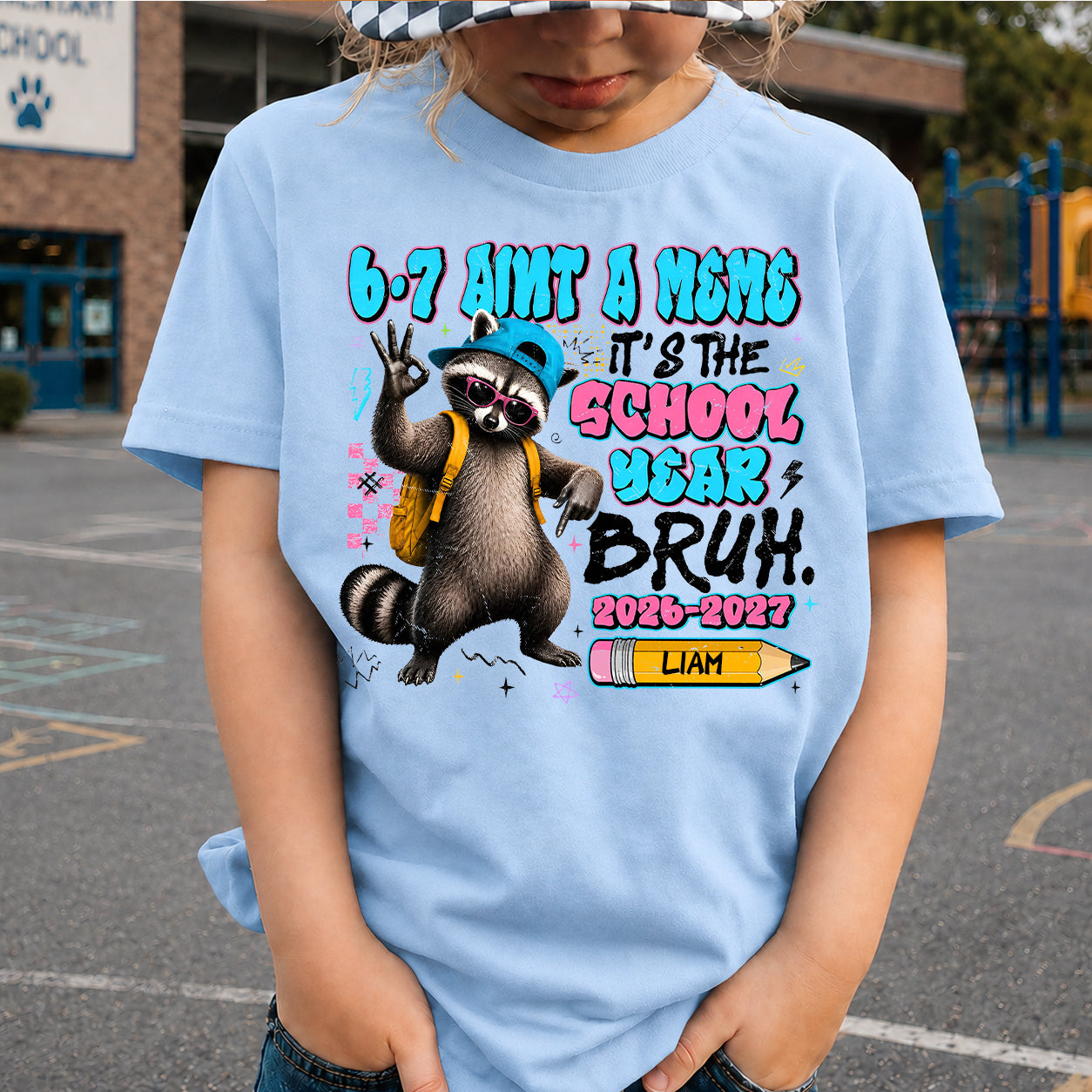 Personalized 67 Funny Meme School Year Kids Shirt, Custom Name Raccoon Back to School Tee