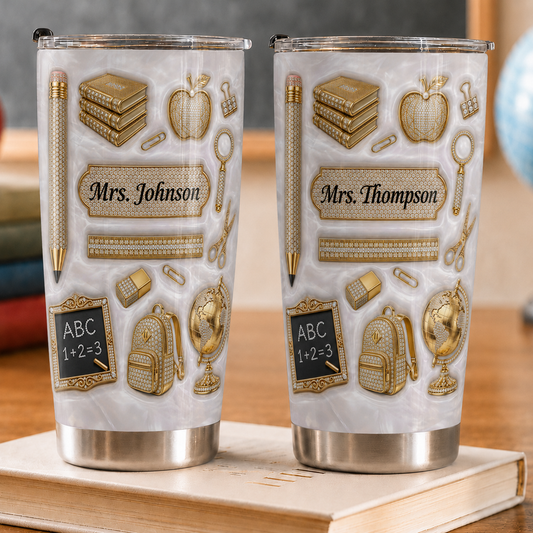 Personalized Teacher Tumbler 20 oz, Custom Teacher Name Tumbler, Back to School Gift