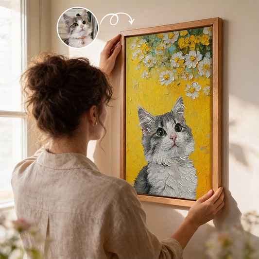 Personalized Cat Portrait Canvas, Custom Pet Photo Art Print, Cat Lover Gift