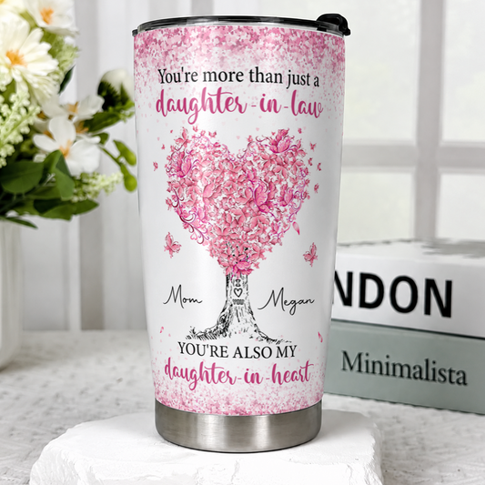 Personalized To My Daughter-In-Law 20oz Premium Stainless Steel Tumbler – Pink Heart Tree Custom Names Gift For Daughter-in-law