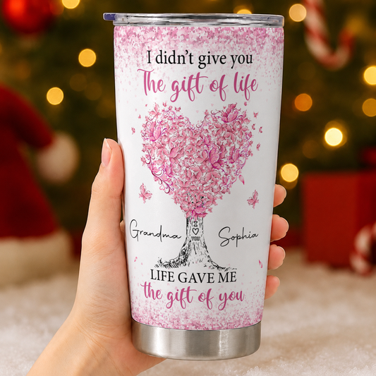 Personalized To My Granddaughter 20oz Premium Stainless Steel Tumbler – Pink Hearts Tree Custom Names Gift For Granddaughter
