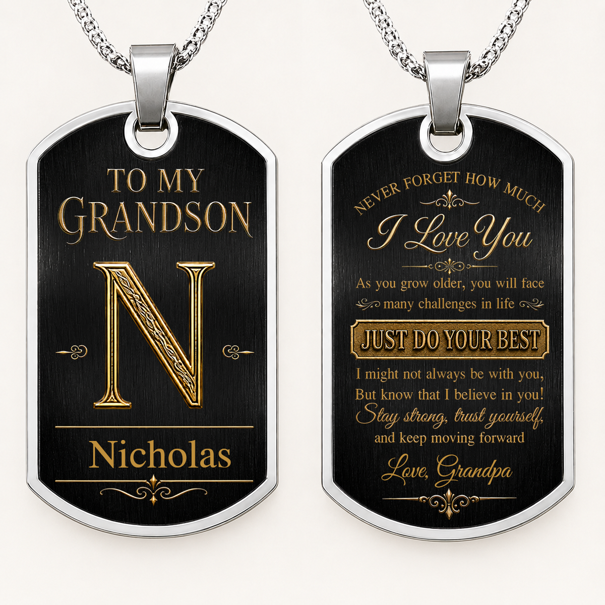 Personalized Dog Tag Necklace For Grandson – Custom Stainless Steel Keepsake Gift