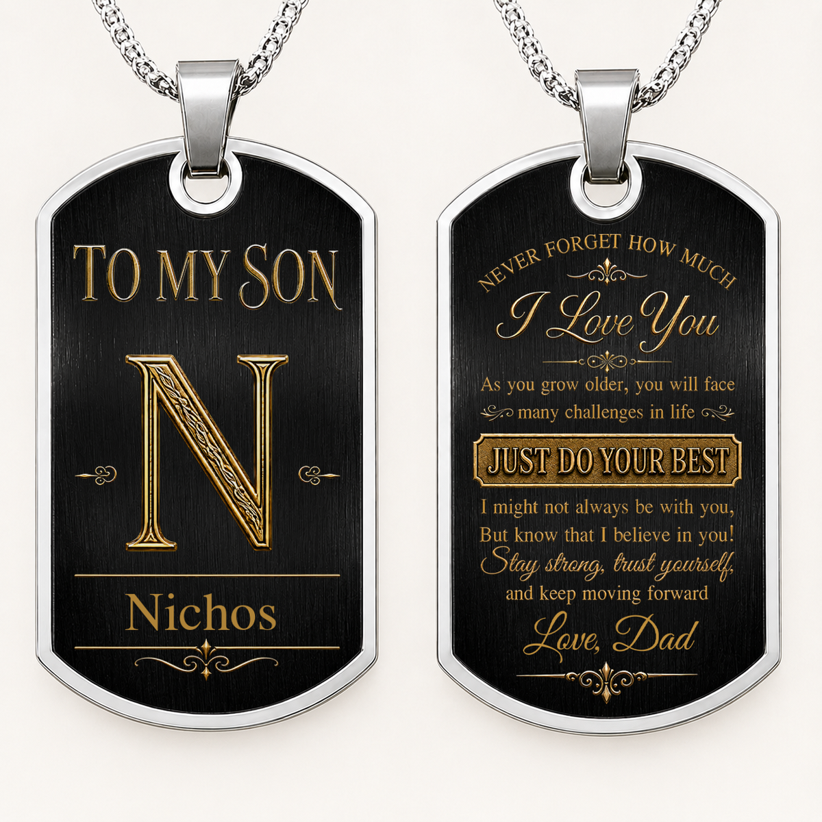 Personalized To My Son Dog Tag Necklace – Just Do Your Best Initial & Name Gift For Son