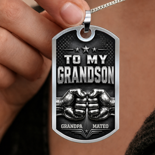 Personalized To My Grandson Dog Tag Necklace – Just Do Your Best Fist Bump Custom Names Gift For Grandson
