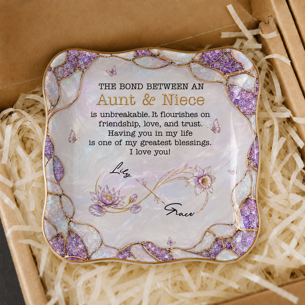 Personalized Niece Jewelry Dish – Birth Month Flower Custom Name Gift for Niece