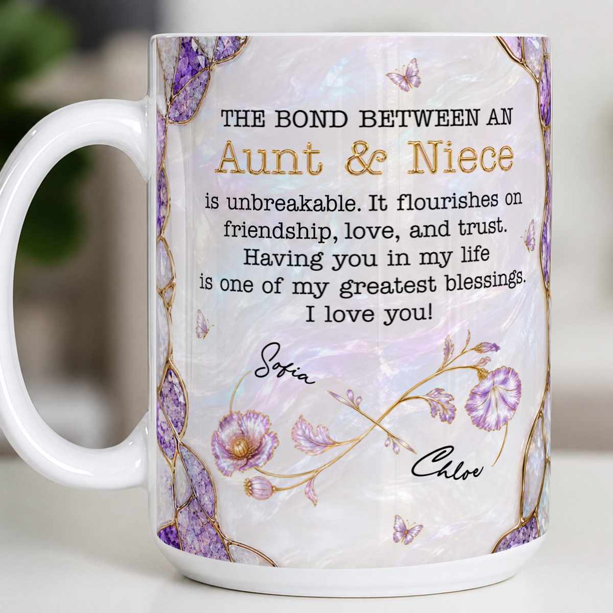 Personalized Aunt & Niece Mug – Birth Month Flower Unbreakable Bond Gift for Niece