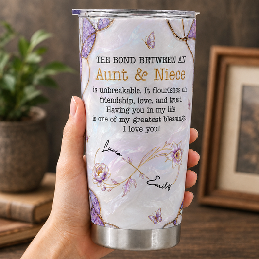 Personalized Aunt & Niece Tumbler – Birth Month Flower Unbreakable Bond Gift for Niece