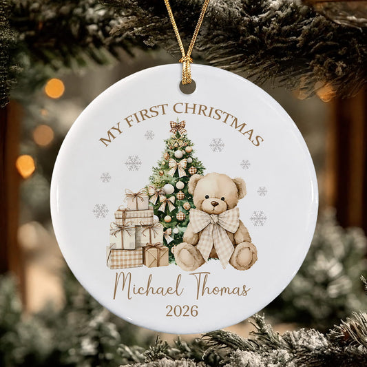 Personalized Baby First Christmas Ornament – Custom Photo Name Ceramic Keepsake Gift