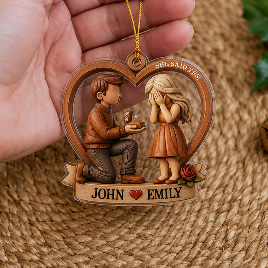 Personalized She Said Yes Couple Acrylic Ornament – Engagement & Anniversary Gift