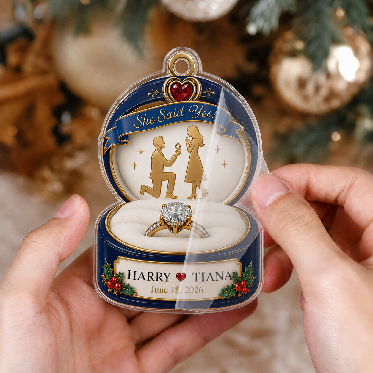 Personalized She Said Yes Couple Acrylic Ornament – Engagement & Anniversary Gift