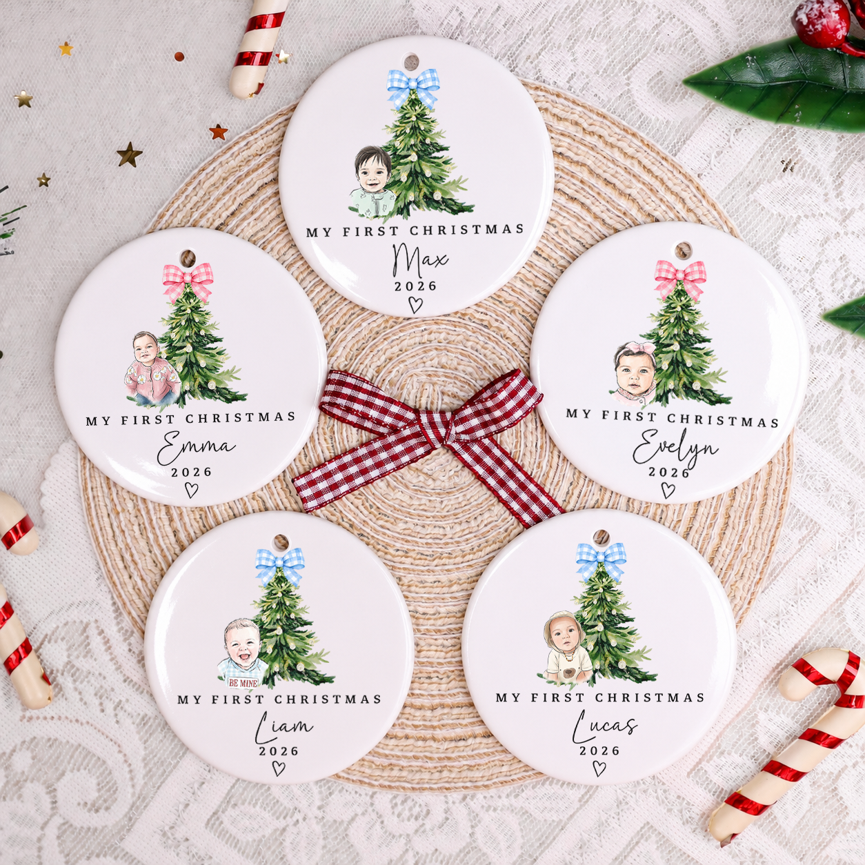 Personalized Baby First Christmas Ornament – Custom Photo Ceramic Keepsake Gift