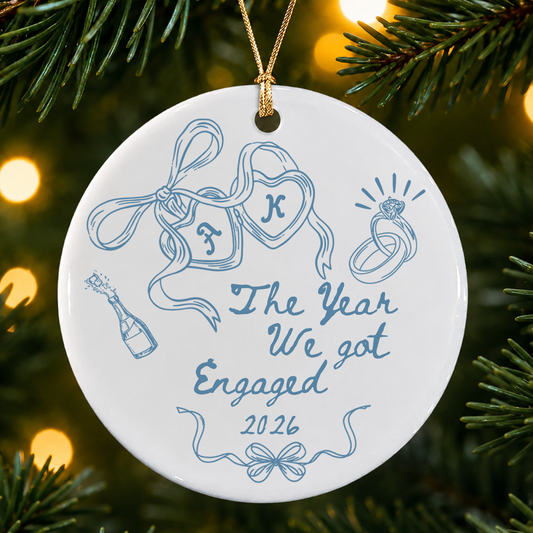 Personalized The Year We Got Engaged Photo Ceramic Ornament – Couple Christmas Gift