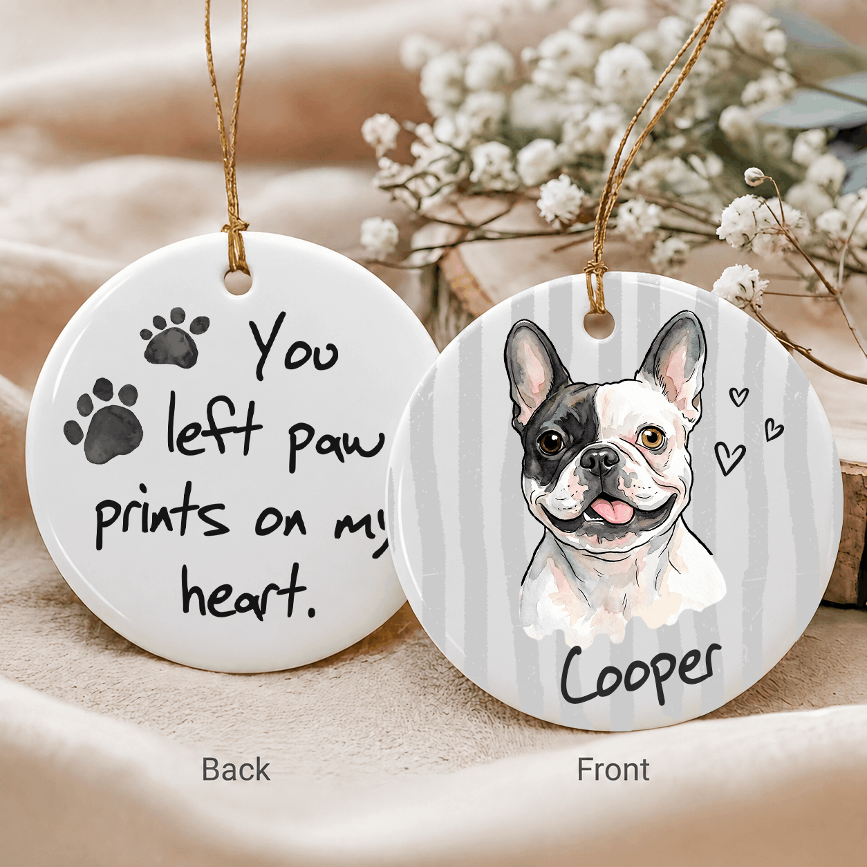 Personalized Pet Memorial Photo Ceramic Ornament – Paw Prints Christmas Keepsake