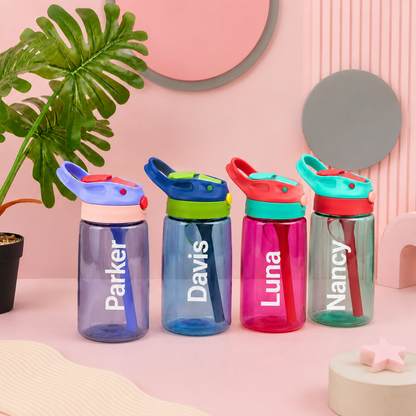 Personalized Kids Water Bottle, Custom Name School Bottle with Straw Lid, Back to School Gift for Students