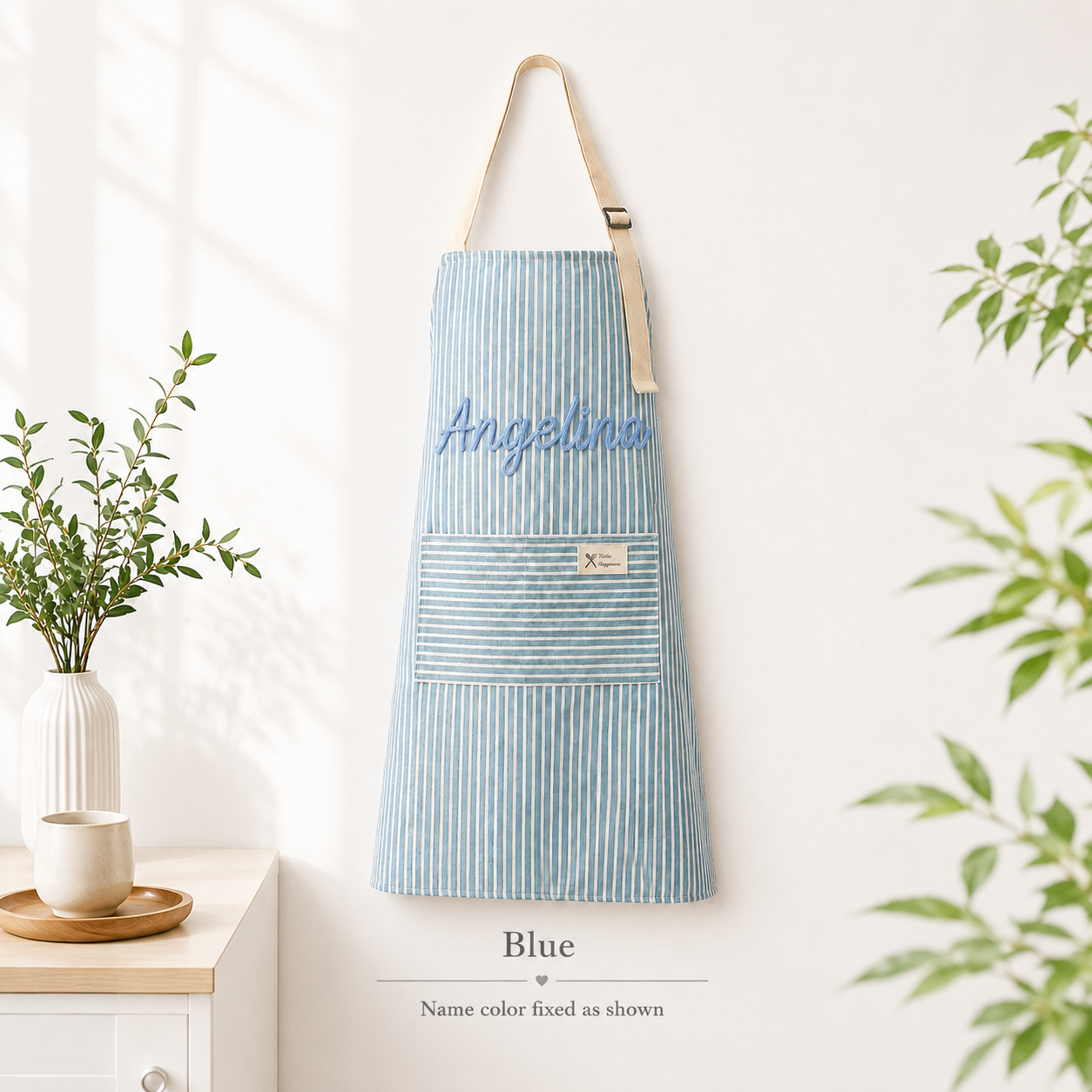 Personalized Grandma Apron, Custom Name Striped Kitchen Apron, Grandparents Day Gift for Grandma