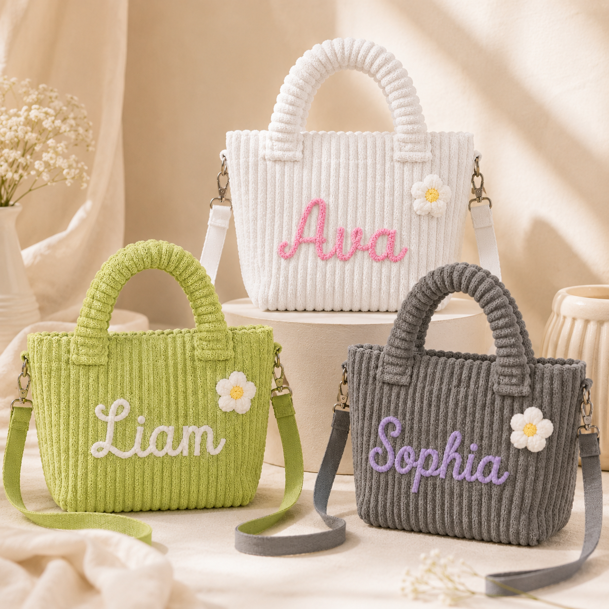 Personalized Kids Crossbody Bucket Bag With Name, Corduroy Student Bag, Back to School Gift