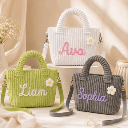 Personalized Kids Crossbody Bucket Bag With Name, Corduroy Student Bag, Back to School Gift