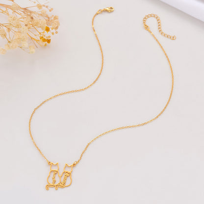 Custom Cat Name Necklace, Personalized Stainless Steel Cat Pendant, Cat Lover Gift