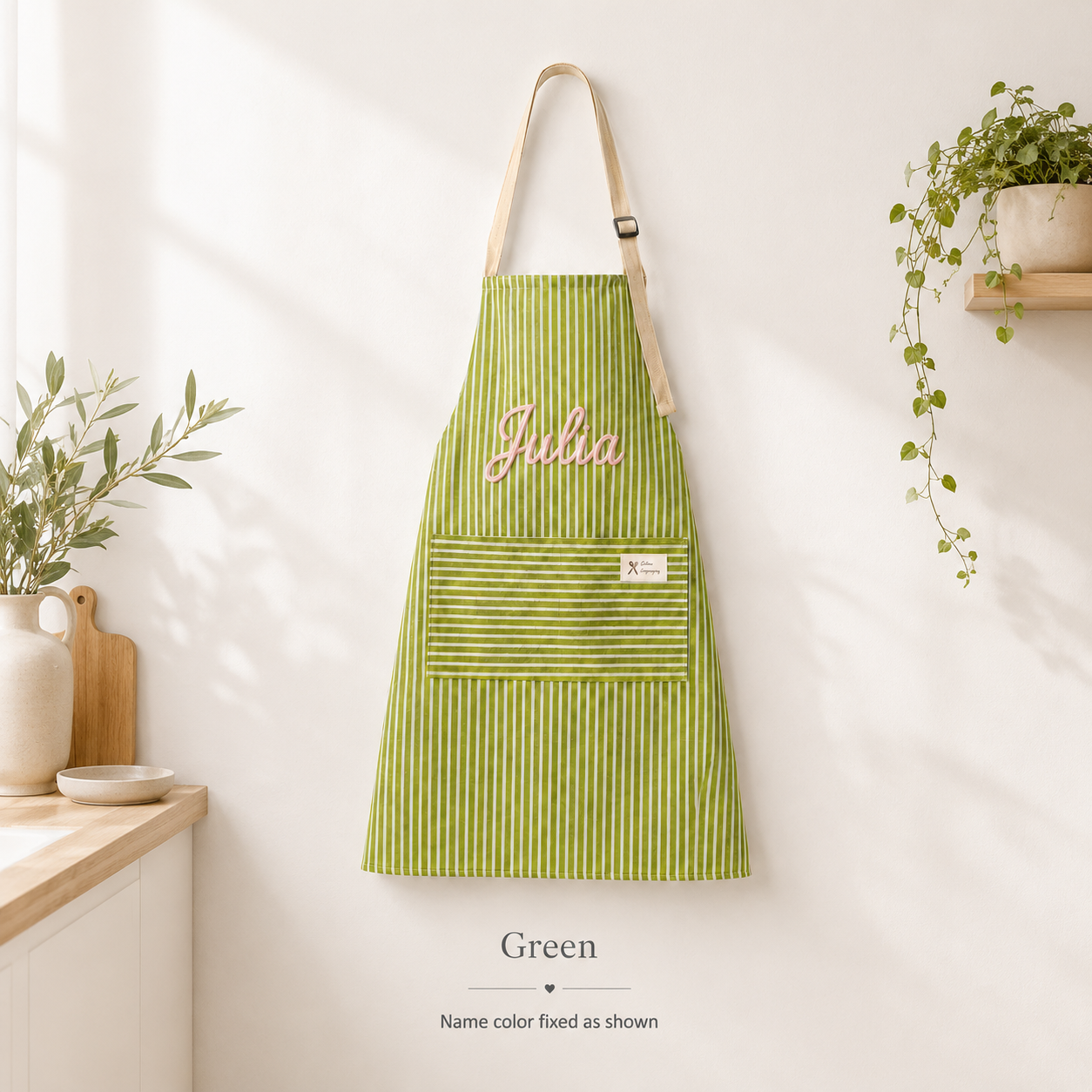 Personalized Grandma Apron, Custom Name Striped Kitchen Apron, Grandparents Day Gift for Grandma