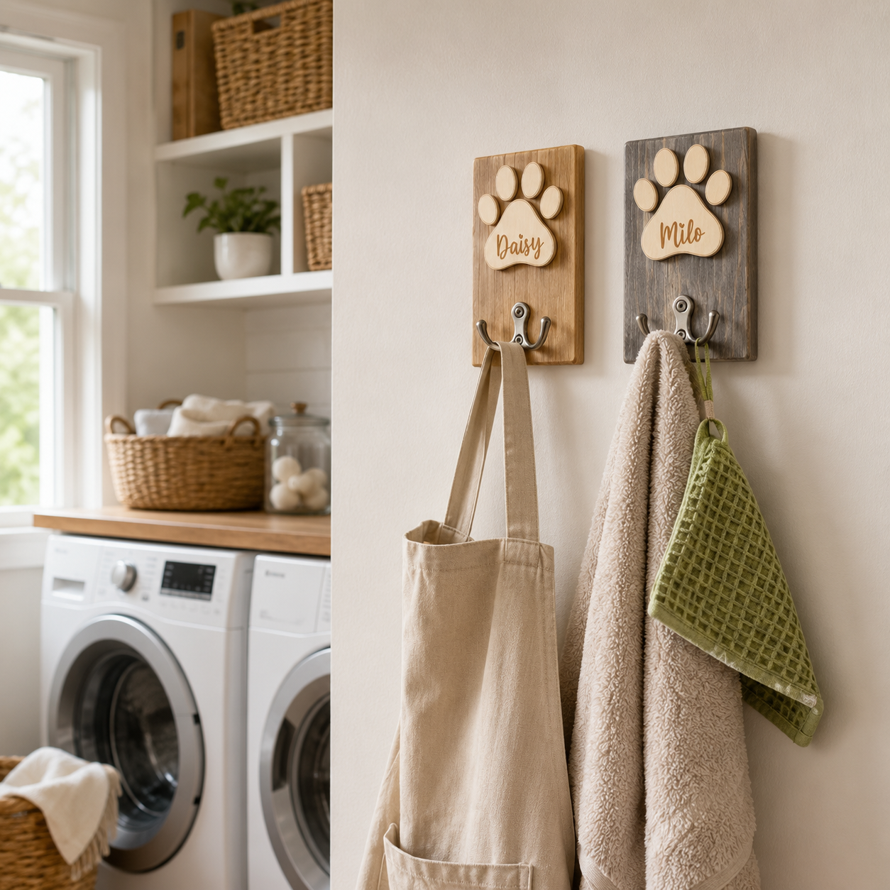 Personalized Wooden Dog Paw Hook, Custom Pet Name Wall Hook, Dog Leash Holder
