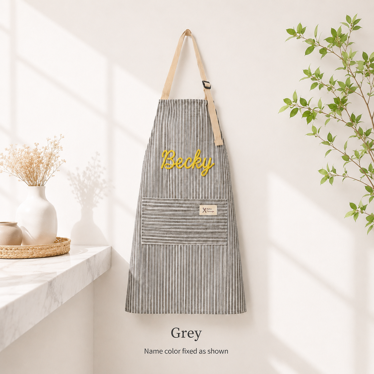 Personalized Grandma Apron, Custom Name Striped Kitchen Apron, Grandparents Day Gift for Grandma