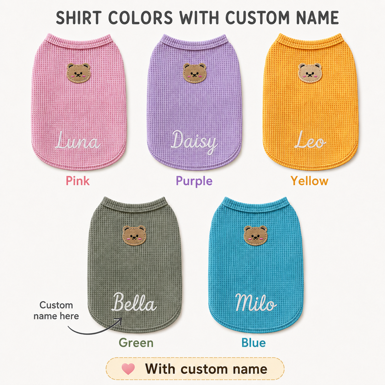 Personalized Cat Vest With Name, Thin Waffle Pet Clothes for Cats and Small Pets