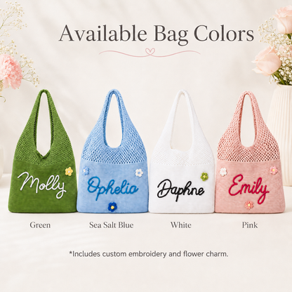 Personalized Knit Hollow-Out Shoulder Bag, Custom Grandma Name Bag, Grandparents Day Gift
