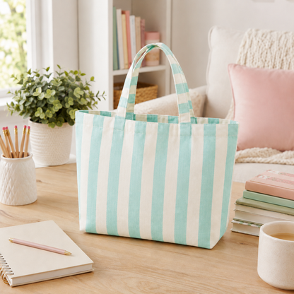 Personalized Teacher Tote Bag, Custom Name Striped Tote Bag, Back to School Teacher Gift