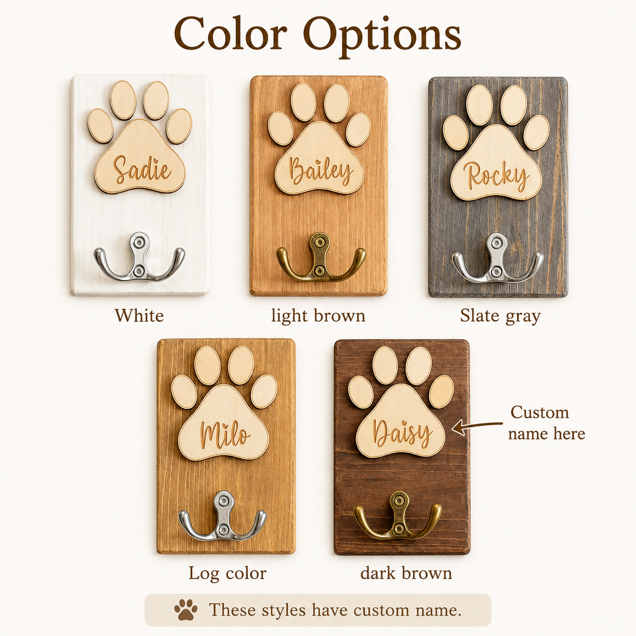 Personalized Wooden Dog Paw Hook, Custom Pet Name Wall Hook, Dog Leash Holder