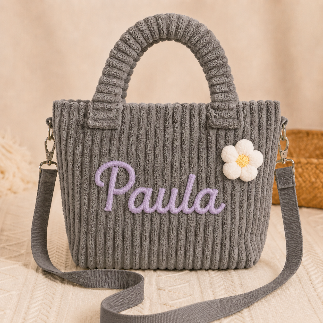 Personalized Kids Crossbody Bucket Bag With Name, Corduroy Student Bag, Back to School Gift