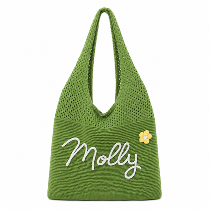 Personalized Knit Hollow-Out Shoulder Bag, Custom Grandma Name Bag, Grandparents Day Gift