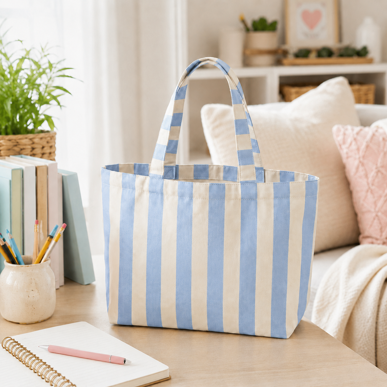 Personalized Teacher Tote Bag, Custom Name Striped Tote Bag, Back to School Teacher Gift
