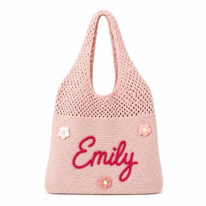 Personalized Knit Hollow-Out Shoulder Bag, Custom Grandma Name Bag, Grandparents Day Gift