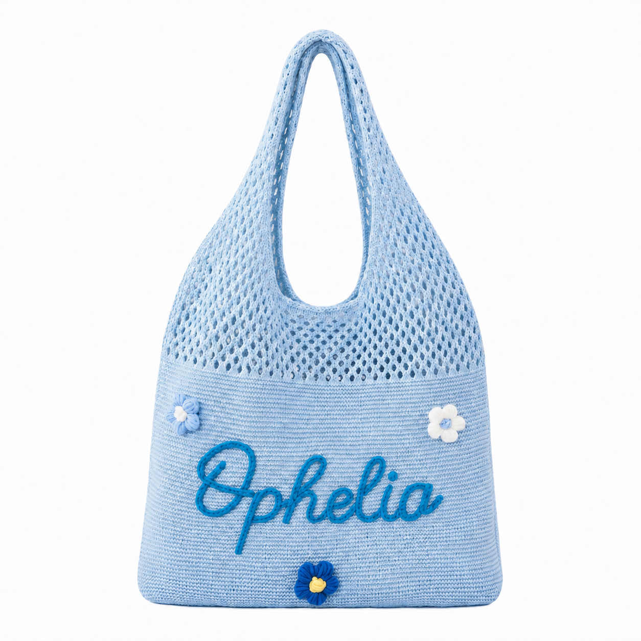 Personalized Knit Hollow-Out Shoulder Bag, Custom Grandma Name Bag, Grandparents Day Gift
