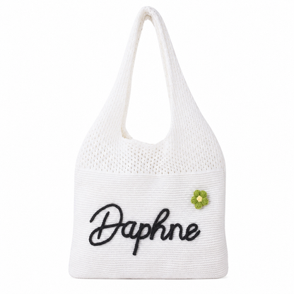 Personalized Knit Hollow-Out Shoulder Bag, Custom Grandma Name Bag, Grandparents Day Gift