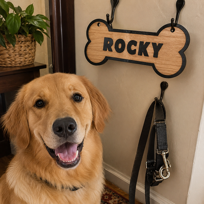 Personalized Dog Bone Name Sign, Custom Wooden Pet Name Wall Decor