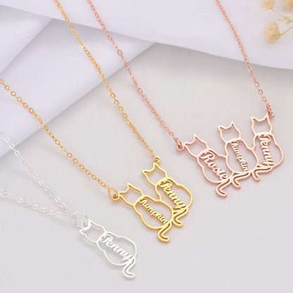 Custom Cat Name Necklace, Personalized Stainless Steel Cat Pendant, Cat Lover Gift