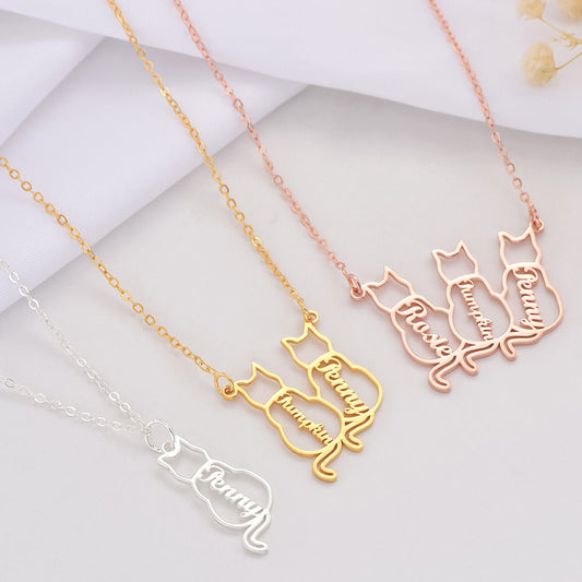 Custom Cat Name Necklace, Personalized Stainless Steel Cat Pendant, Cat Lover Gift