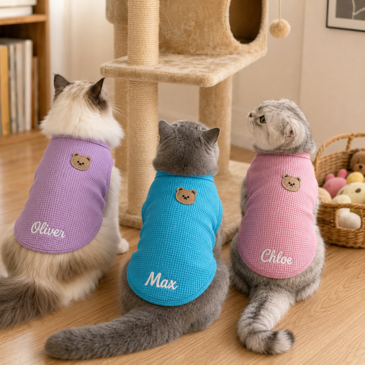 Personalized Cat Vest With Name, Thin Waffle Pet Clothes for Cats and Small Pets