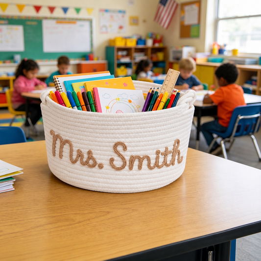 Personalized Teacher Storage Basket, Custom Name Classroom Organizer, Back to School Gift